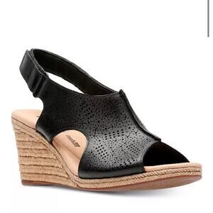 Clarks Lafley Black Leather Wedge Sandals Comfort Slingback Open Toe WMNS 10M